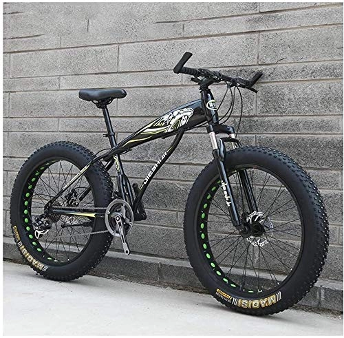 Fat Tyre Mountain Bike : HQQ Adult Mountain Bikes, Boys Girls Fat Tire Mountain Trail Bike, Dual Disc Brake Hardtail Mountain Bike, High-carbon Steel Frame, Bicycle (Color : Yellow C, Size : 24 Inch 21 Speed)