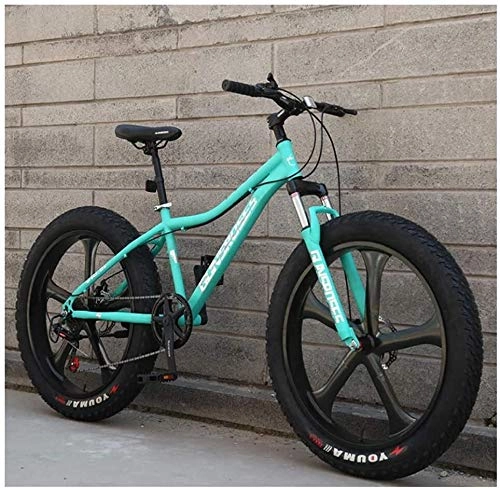 Fat Tyre Mountain Bike : Hu 26 Inch Mountain Bikes, High-carbon Steel Hardtail Mountain Bike, Fat Tire All Terrain Mountain Bike, Women Men's Anti-Slip Bikes (Color : Blue, Size : 24 Speed 5 Spoke)