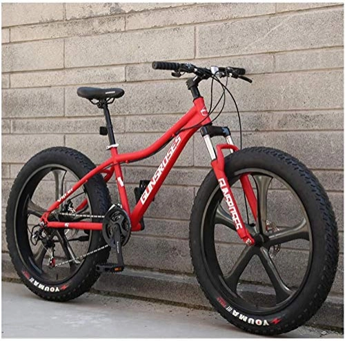 Fat Tyre Mountain Bike : Hu 26 Inch Mountain Bikes, High-carbon Steel Hardtail Mountain Bike, Fat Tire All Terrain Mountain Bike, Women Men's Anti-Slip Bikes (Color : Red, Size : 21 Speed 5 Spoke)