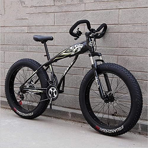 Fat Tyre Mountain Bike : HUAQINEI Mountain Bikes, 24 inch snow bike ultra-wide tire speed 4.0 snow bike mountain bike butterfly handle Alloy frame with Disc Brakes (Color : Fluorescent yellow, Size : 7 speed)