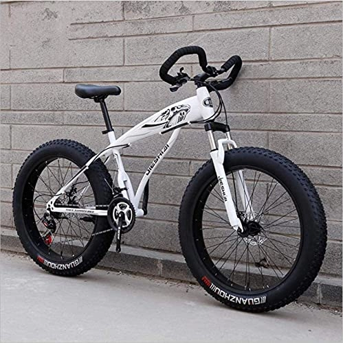 Fat Tyre Mountain Bike : HUAQINEI Mountain Bikes, 24 inch snow bike ultra-wide tire speed 4.0 snow bike mountain bike butterfly handle Alloy frame with Disc Brakes (Color : White black, Size : 27 speed)
