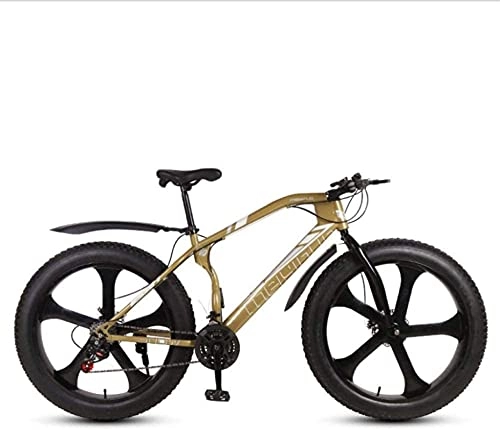 Fat Tyre Mountain Bike : HUAQINEI Mountain Bikes, 26 inch snow beach bike disc brake super wide 4.0 tires off-road variable speed mountain bike five- wheel Alloy frame with Disc Brakes (Color : Golden, Size : 24 speed)