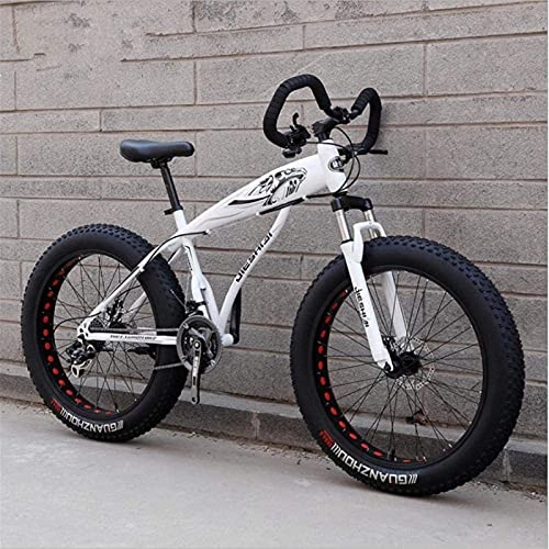 Fat Tyre Mountain Bike : HUAQINEI Mountain Bikes, 26 inch snow bike super wide tire variable speed 4.0 snow bike mountain bike butterfly handle Alloy frame with Disc Brakes (Color : White black, Size : 21 speed)