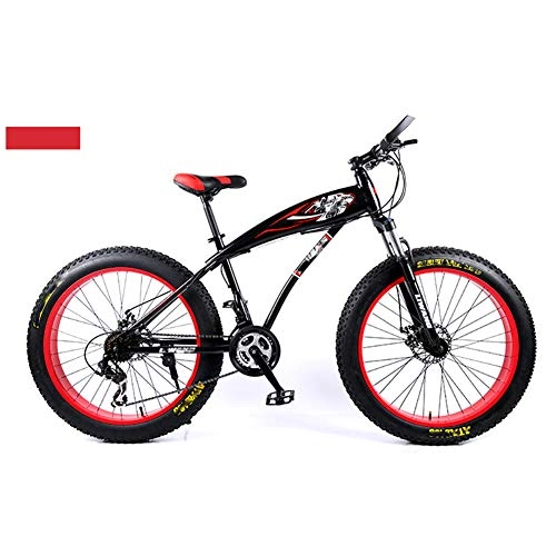Fat Tyre Mountain Bike : HWOEK Adults Mountain Bike, Bold Shock Absorption 24 / 26 Inch Snow Beach Bike 4.0 Fat Tires 21 / 24 / 27 Speed Dual Disc Brake, Red, A 21 speed