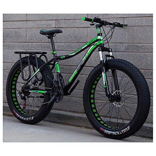 Fat Tyre Mountain Bike : HWOEK Adults Snow Beach Bicycle, Double Disc Brake 24 / 26 Inch All Terrain Mountain Bike 4.0 Fat Tires Adjustable Seat, black green, A 24 speed
