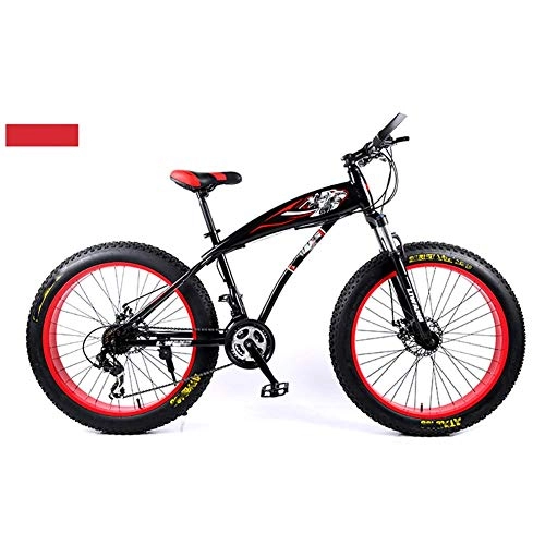 Fat Tyre Mountain Bike : HY-WWK Adults Mountain Bike, Bold Shock Absorption 24 / 26 inch Snow Beach Bike 4.0 Fat Tires 21 / 24 / 27 Speed Dual Disc Brake, Blue, A 21 Speed, Red