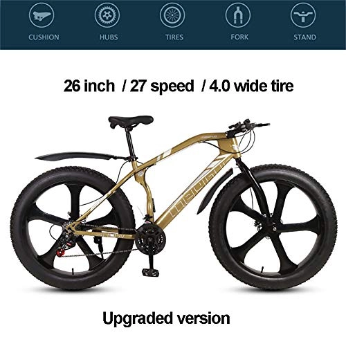 Fat Tyre Mountain Bike : Hyuhome Mountain Bicycles for Men Women Adult, 26'' All Terrain MTB City Bycicle with 4.0 Fat Tire, Bold Suspension Fork Snow Beach Bicycle, Metallic