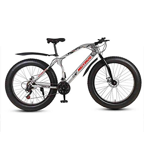 Fat Tyre Mountain Bike : Hyuhome Mountain Bicycles for Men Women Adult, 26'' All Terrain MTB City Bycicle with 4.0 Fat Tire, Bold Suspension Fork Snow Beach Bicycle, Silver