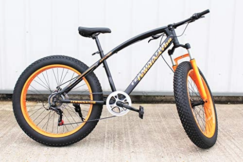 Fat Tyre Mountain Bike : JHI Fat Bike Terminator Black With Orange Extreme 26" X 4" wheels Bicycle with 7 Shimano Gears