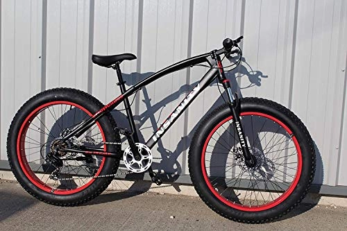 Fat Tyre Mountain Bike : JHI Fat Bike Terminator Black With Red Extreme 26" X 4" wheels Bicycle with 7 Shimano Gears