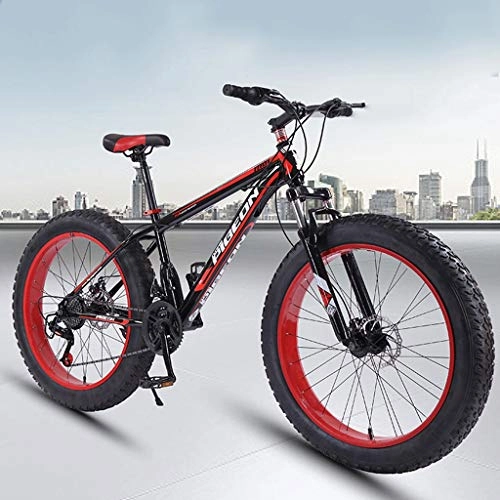 Fat Tyre Mountain Bike : JLFSDB Mountain Bike, 26'' Wheel Bicycles 24 Speeds MTB Lightweight Carbon Steel Frame Disc Brake Front Suspension (Color : Red)