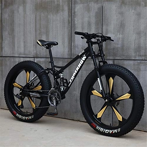 Fat Tyre Mountain Bike : JSY Black Five cutter wheel 26 inch off-road bicycles, fat tires high carbon steel suspension youth men and women mountain bikes, Adult Dual disc brake men and women mountain bikes (24-speed)