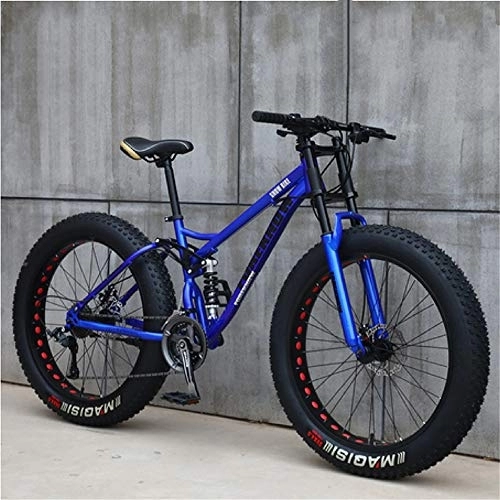 Fat Tyre Mountain Bike : JSY Blue Spoke wheel 26 inch off-road bicycles, fat tires high carbon steel suspension youth men and women mountain bikes, Adult Dual disc brake men and women mountain bikes (21-speed)