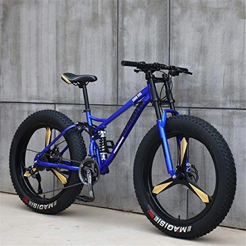 Fat Tyre Mountain Bike : JSY Blue Three cutter wheel 26 inch off-road bicycles, fat tires high carbon steel suspension youth men and women mountain bikes, Adult Dual disc brake men and women mountain bikes (21-speed)