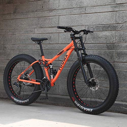 Fat Tyre Mountain Bike : JYTFZD WENHAO Men's Mountain Bikes, 26Inch Fat Tire Hardtail Snowmobile, Dual Suspension Frame and Suspension Fork All Terrain Mountain Bicycle Adult (Color : Orange)