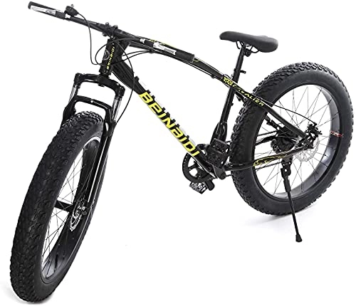 Fat Tyre Mountain Bike : JZTOL 26Inch Mountain Bike Fat Tire, Medium High-Tensile Aluminum Frame, 21-Speed Wheels, 4-Inch Wide Knobby Tires, Front And Rear Brakes, Outdoor Cycling Road Bike