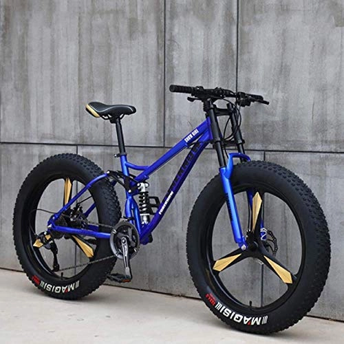 Fat Tyre Mountain Bike : KFDQ Bike Bicycle Outdoor Cycling Fitness Portable Bicycle, Fat Tire Mountain Bike, Mountain Bike, Soft Tail Bike, 26 inch 7 / 21 / 24 / 27 Speed Bike, Men Women Student Variable Speed Bike, Blue, 24 Speed