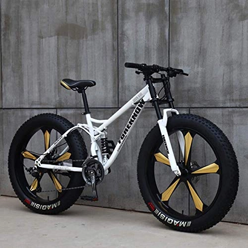Fat Tyre Mountain Bike : KFDQ Bike Bicycle Outdoor Cycling Fitness Portable Bicycle, Fat Tire Mountain Bike, Mountain Bike, Soft Tail Bike, 26 inch 7 / 21 / 24 / 27 Speed Bike, Men Women Student Variable Speed Bike, White, 7 Speed