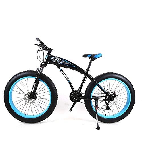 Fat Tyre Mountain Bike : KNFBOK bikes for adults 21-speed 26-inch mountain bike wide tire disc shock absorber student bicycle High carbon steel black blue Suitable for snow, roads, beaches, etc.