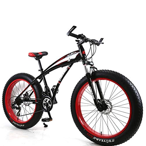 Fat Tyre Mountain Bike : KNFBOK bikes for adults 21-speed 26-inch mountain bike wide tire disc shock absorber student bicycle Suitable for snow, roads, beaches, etc - Aluminum black red