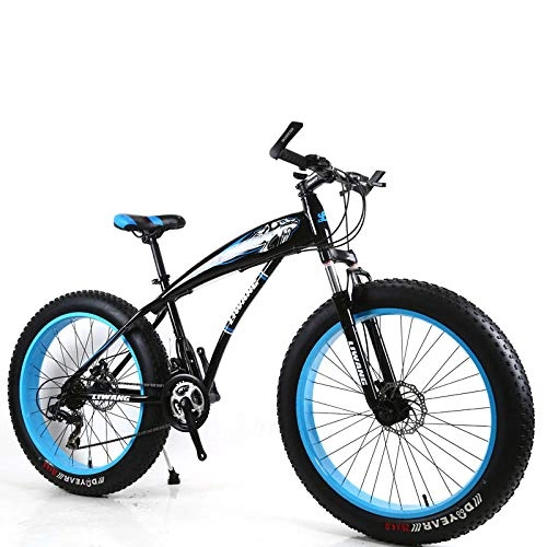 Fat Tyre Mountain Bike : KNFBOK cyclocross bike 21-speed 26-inch mountain bike wide tire disc shock absorber student bicycle Suitable for snow, roads, beaches, etc - Aluminum black blue