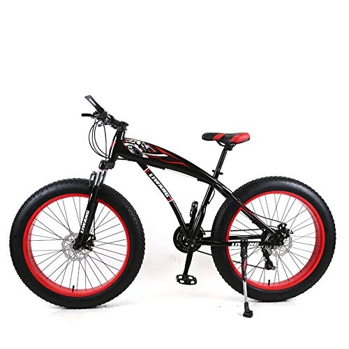 Fat Tyre Mountain Bike : KNFBOK ladies mountain bike 21-speed 26-inch mountain bike wide tire disc shock absorber student bicycle for snow High carbon steel black red