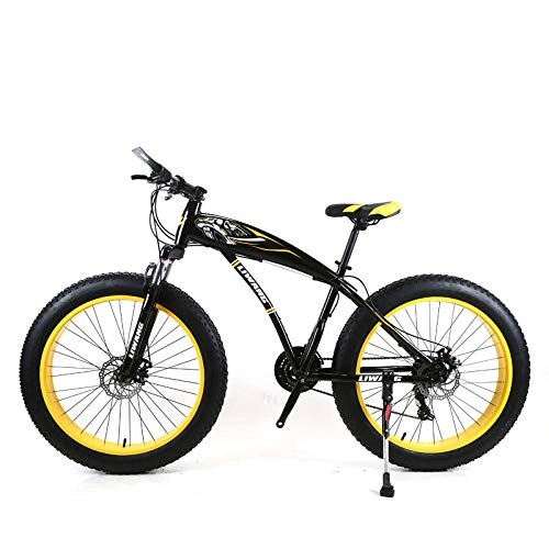 Fat Tyre Mountain Bike : KNFBOK mens bikes mountain bike 21-speed 26-inch mountain bike wide tire disc shock absorber student bicycle High carbon steel black yellow Suitable for snow, roads, beaches, etc.