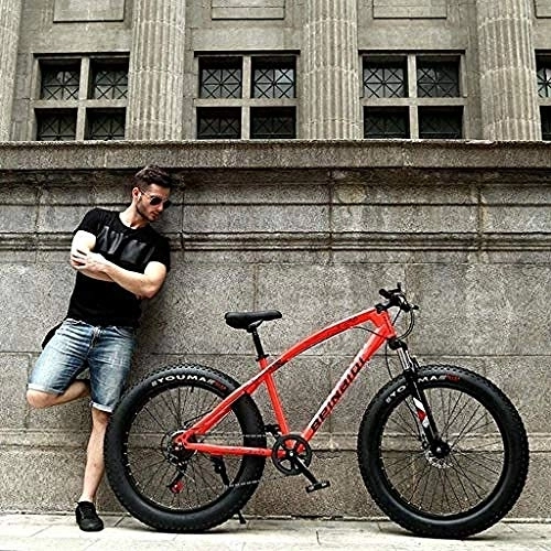 Fat Tyre Mountain Bike : KRXLL Fat Tire Hardtail Mountain Bike High-Tensile Steel Frame Double Disc Brake Bicycle For Adult