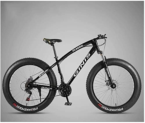 Fat Tyre Mountain Bike : Kytwn 26 Inch Mountain Bicycle, High-carbon Steel Frame Fat Tire Mountain Trail Bike, Men's Womens Hardtail Mountain Bike with Dual Disc Brake (Color : Black, Size : 30 Speed Spoke)
