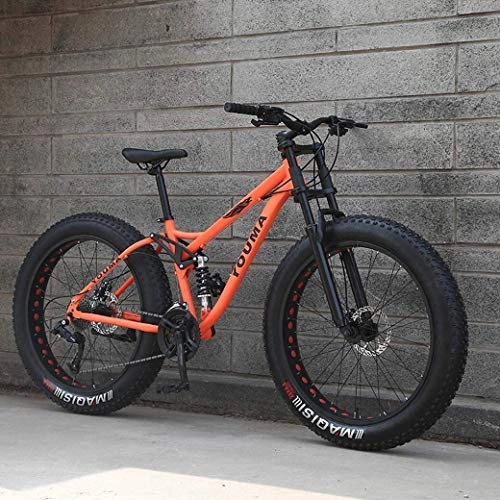 Fat Tyre Mountain Bike : LAMTON Men's Mountain Bikes, 26Inch Fat Tire Hardtail Snowmobile, Dual Suspension Frame And Suspension Fork All Terrain Mountain Bicycle Adult (Color : Orange, Size : 21Speed)