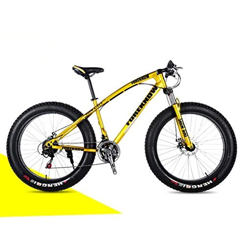 Fat Tyre Mountain Bike : Langlin 26 Inch Hardtail Mountain Bike for Adults High Carbon Steel Frame Full Suspension Spring Fork Double Disc Brake Beach Snow Fat Tire Bike, gold, 26" 27 speed