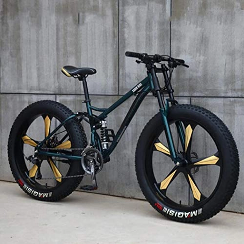 Fat Tyre Mountain Bike : Langlin Mountain Bike 26 Inch 7 / 21 / 24 / 27 Speed Bike High Carbon Steel Frame Double Disc Brake System Fat Tire Variable Speed Mens Mountain Bicycle, cyan, 7 speed