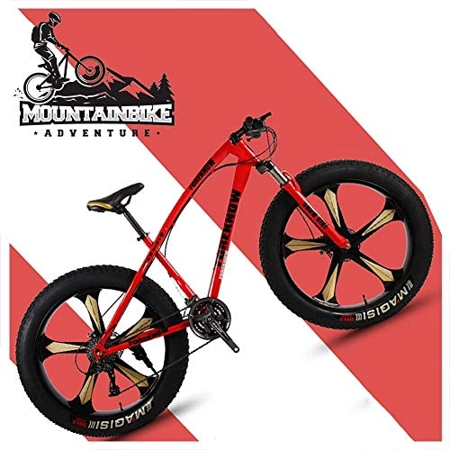 Fat Tyre Mountain Bike : LBYLYH 26 Inch Hardtail Mtb With Front Suspension Disc Brakes, Adult Mountain Bike Men Women, Unisex Fat Tire Bicycle Frames Made Of Carbon Steel, Red 5 Spoke, 24 Speed