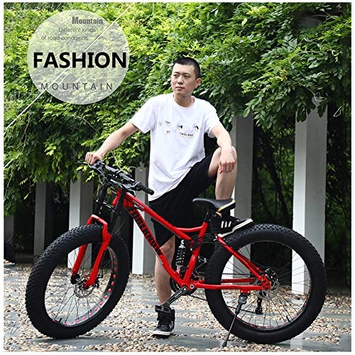 Fat Tyre Mountain Bike : LDLL 26 Inch Mountain Bikes, Adult Boys Girls Fat Tire Mountain Trail Bike, Double shock MTB Bicycle, High-carbon Steel Frame, 7 / 21 / 24 / 27 Speed