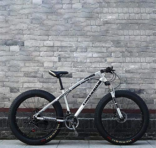 Fat Tyre Mountain Bike : Leifeng Tower Lightweight， Fat Tire Mountain Bike Mens, Beach Bike, Double Disc Brake Cruiser Bikes, 4.0 wide Wheels, Adult 24 Inch Snow Bicycle Inventory clearance (Color : Silver, Size : 7 speed)