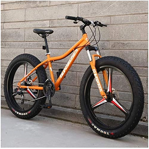 Fat Tyre Mountain Bike : LEYOUDIAN 26 Inch Mountain Bikes, High-carbon Steel Hardtail Mountain Bike, Fat Tire All Terrain Mountain Bike, Women Men's Anti-Slip Bikes (Color : Yellow, Size : 27 Speed 3 Spoke)