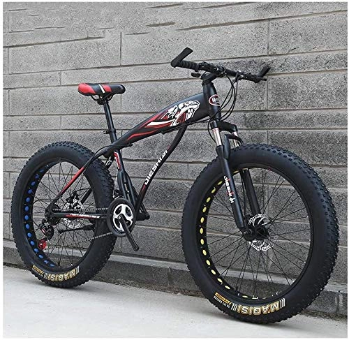 Fat Tyre Mountain Bike : LEYOUDIAN Adult Mountain Bikes, Boys Girls Fat Tire Mountain Trail Bike, Dual Disc Brake Hardtail Mountain Bike, High-carbon Steel Frame, Bicycle (Color : Red E, Size : 24 Inch 24 Speed)