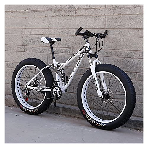 Fat Tyre Mountain Bike : LHQ-HQ 24" Wheel Fat Tire Mountain Bike 4" Wide Tires 21 Speed Adult Bike Dual-Suspension Dual Disc Brake Bicycle for Teen, A