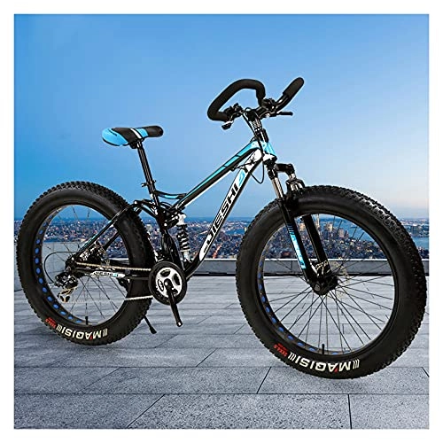 Fat Tyre Mountain Bike : LHQ-HQ 24" Wheel Fat Tire Mountain Bike 4" Wide Tires 30 Speed Dual Disc Brake Dual-Suspension Butterfly Handlebar Bicycle for Adult Teen, D