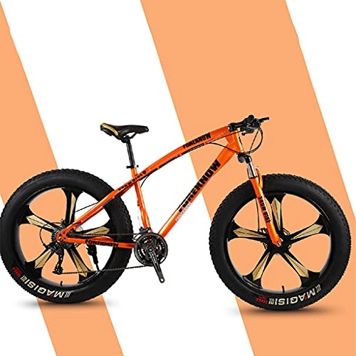 Fat Tyre Mountain Bike : LHQ-HQ Adults Mountain Trail Bike, 26" Fat Tire, 21-Speed Gears, High-Carbon Steel Frame, Fork Suspension, ​Dual Disc Brake, Loading 160 Kg Suitable for Height 170-220CM, orange