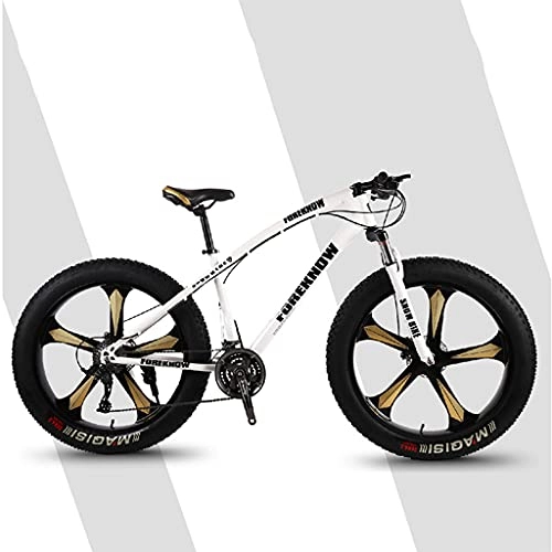 Fat Tyre Mountain Bike : LHQ-HQ Adults Mountain Trail Bike, 26" Fat Tire, 27-Speed Gears, High-Carbon Steel Frame, Fork Suspension, ​Dual Disc Brake, Loading 160 Kg Suitable for Height 170-220CM, white