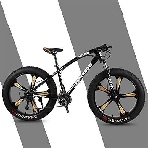 Fat Tyre Mountain Bike : LHQ-HQ Adults Mountain Trail Bike, 26" Fat Tire, 30-Speed Gears, High-Carbon Steel Frame, Fork Suspension, ​Dual Disc Brake, Loading 160 Kg Suitable for Height 170-220CM, black
