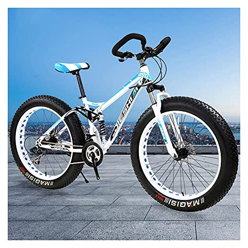 Fat Tyre Mountain Bike : LHQ-HQ Fat Tire Mountain Adult Bike 24" Wheel 4" Wide Tires 21 Speed Butterfly Handlebar Bicycle for Teen Dual Disc Brake Dual-Suspension, B