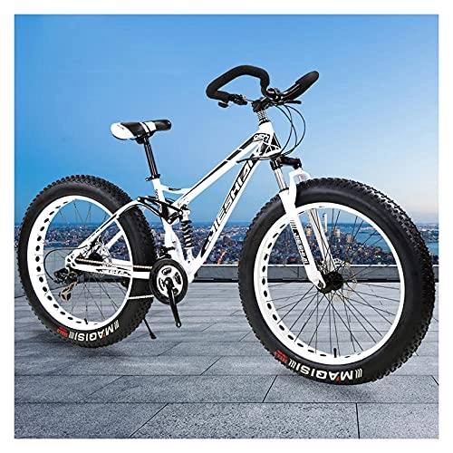 Fat Tyre Mountain Bike : LHQ-HQ Fat Tire Mountain Bike 24" Wheel 4" Wide Tires 7 Speed Dual Disc Brake Dual-Suspension Butterfly Handlebar Bicycle for Adult Teen, A