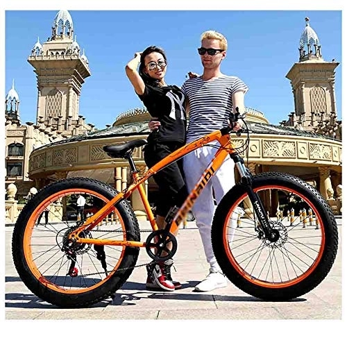 Fat Tyre Mountain Bike : LILIS Mountain Bike Folding Bike Bicycle Mountain Bike MTB Adult Beach Snowmobile Bicycles For Men And Women 24IN Wheels Adjustable Speed Double Disc Brake (Color : Orange, Size : 27 speed)