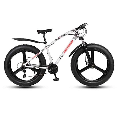 Fat Tyre Mountain Bike : LILIS Mountain Bike Folding Bike Bicycle MTB Adult Mountain Bikes Beach Bike Snowmobile Bicycles For Men And Women 26IN Wheels Double Disc Brake (Color : White, Size : 21 speed)