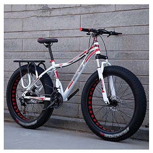 Fat Tyre Mountain Bike : LILIS Mountain Bike Folding Bike Fat Tire Bike Adult Road Bikes Bicycle Beach Snowmobile Bicycles For Men Women (Color : Red, Size : 24in)
