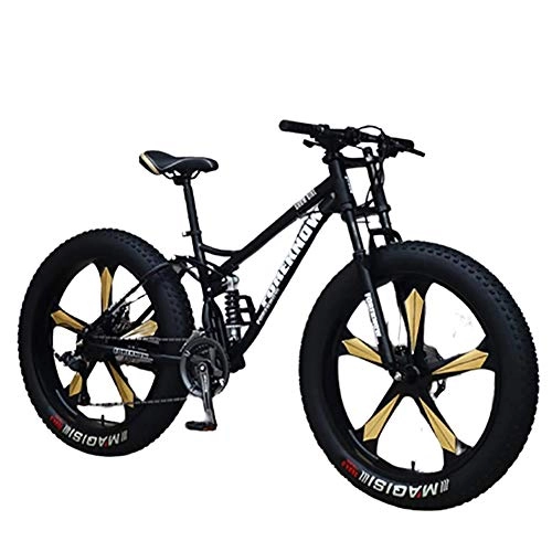 Fat Tyre Mountain Bike : LINGYUN 5 Spoke 4 in Fat Tire 19-Inch High Carbon Steel Mountain Bikes, 26-inch Magnesium Alloy Wheels, Perfect Men's and Women Outdoor Riding Tool, Black, 27