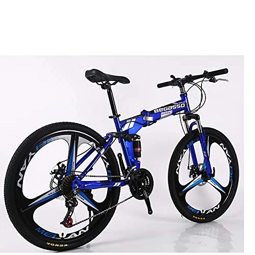 Fat Tyre Mountain Bike : Link Co Folding Mountain Bike 26 * 17 Inch Variable Speed Bicycle Integrated Wheel Disc Brake Bicycle, Blue