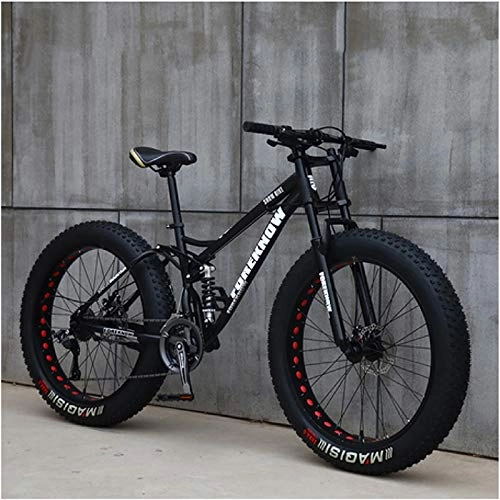 Fat Tyre Mountain Bike : Liu Yue Adult 26 Inch Mountain Bikes, Men's Womens Fat Tire Dual-Suspension Mountain Bike, Dual Disc Brake Mountain Bicycle, High-carbon Steel Frame, Black Spoke, 21 Speed